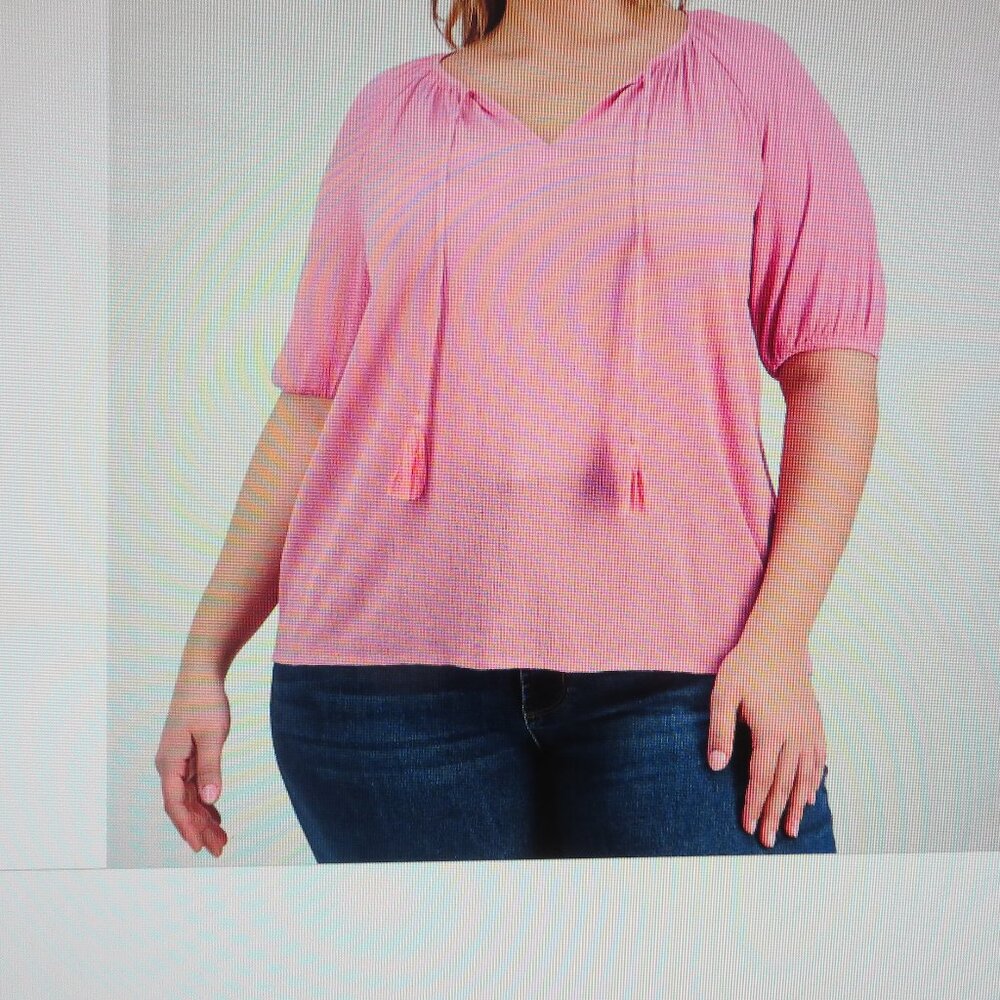 Style & Co Plus Size Pink Metallic-Striped Top